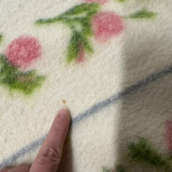 Vintage Chatham Purrey Blanket Pink Moss Roses Stripes 1950s Satin Style Trim - Picture 8 of 11
